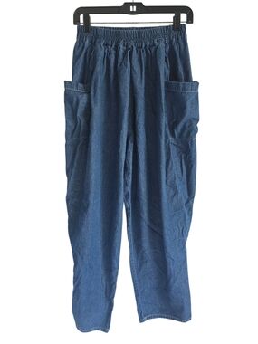 Casual Elastic-Waist Soft Denim Chambray Pants - Blue